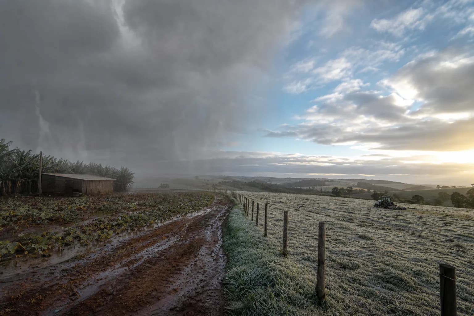 Chuva forte no Nordeste e frio no Sul marcam a manhã no campo