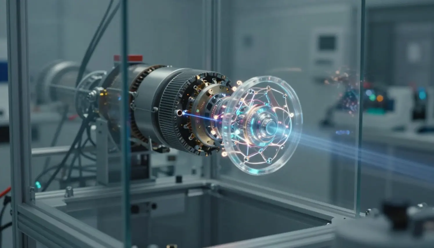 Motor quântico inovador que utiliza a luz para gerar energia sem aquecimento, demonstrando o potencial da física quântica.
