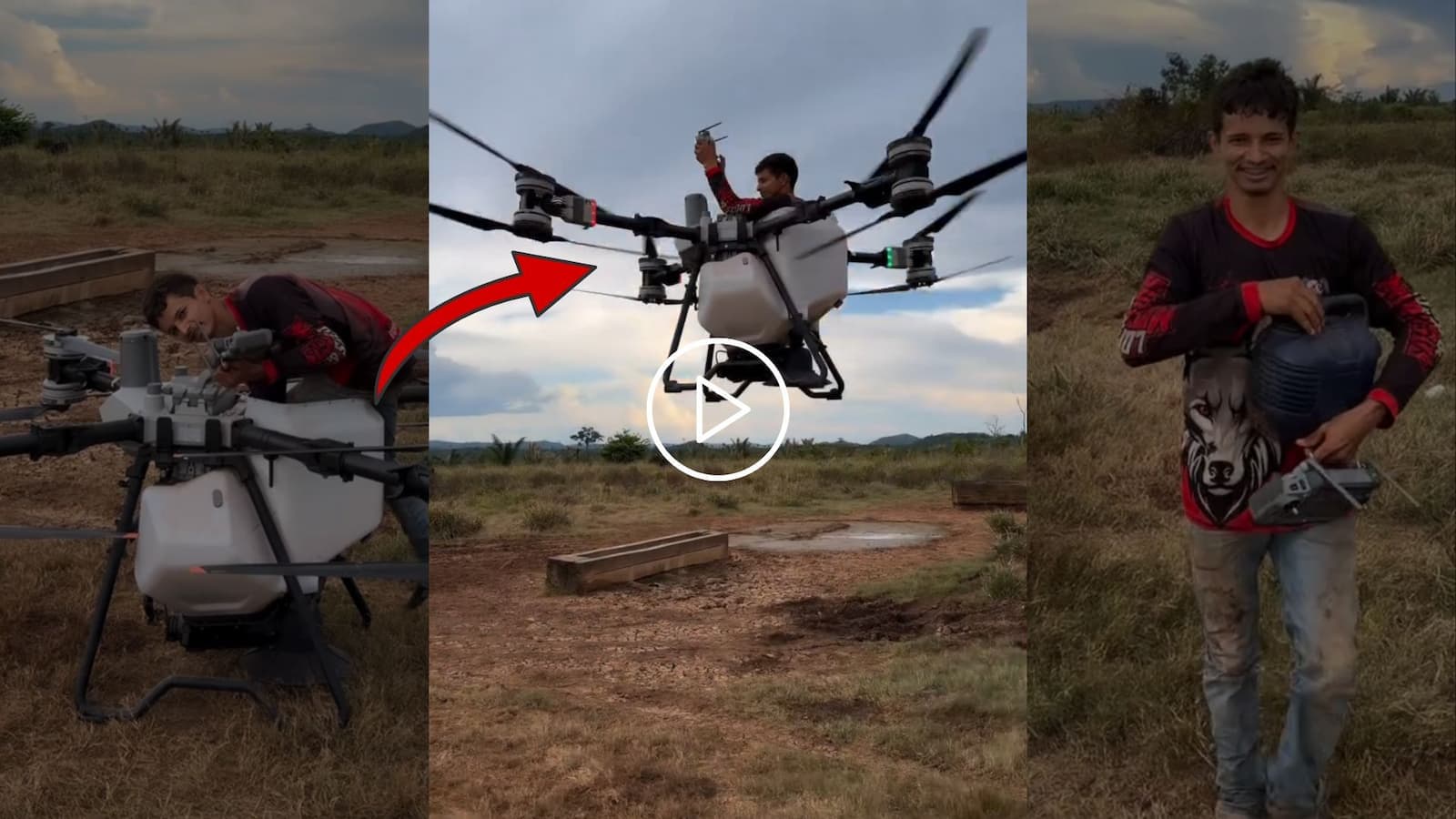 Ele usou um drone agrícola de R$ 300 mil como táxi aéreo; “Esse é o FIAT UNO 100”