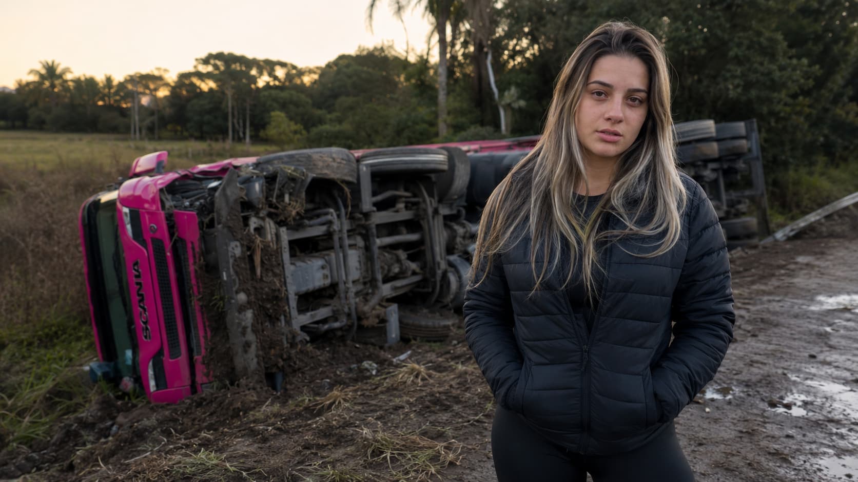 Caminhoneira da Scania Rosa sofre acidente em SC, ela desabafa para seus 1,3 milhão de seguidores