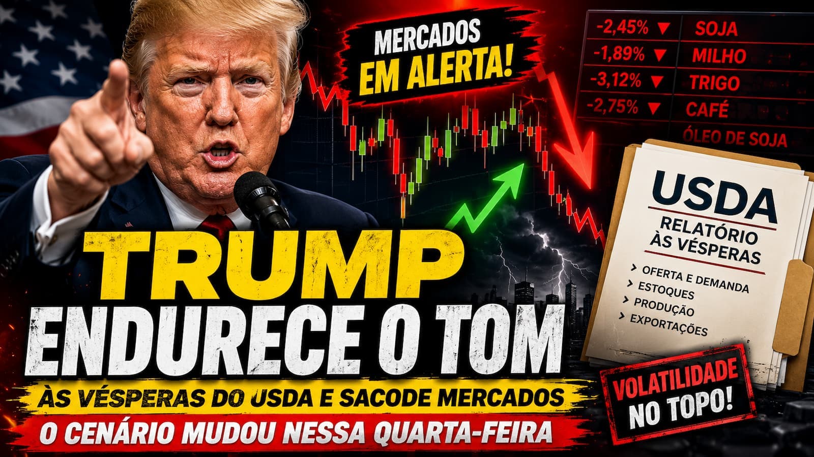 Trump endurece o tom as vésperas do USDA e sacode mercados, o cenário mudou nessa quarta-feira