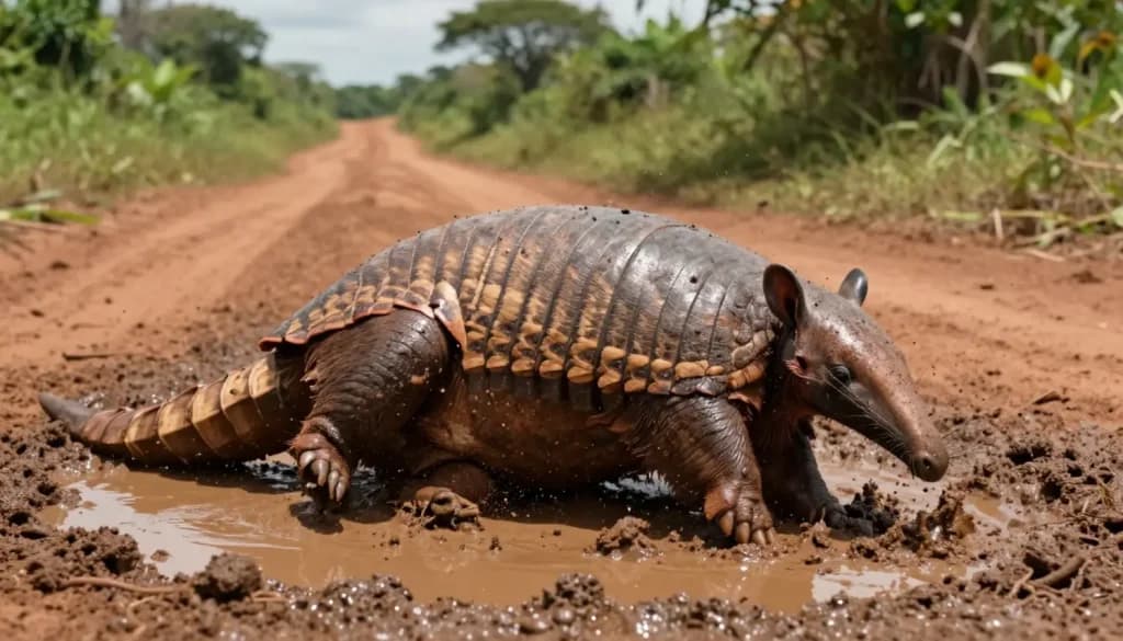 Tatu pantaneiro é flagrado se divertindo na lama e viraliza na internet