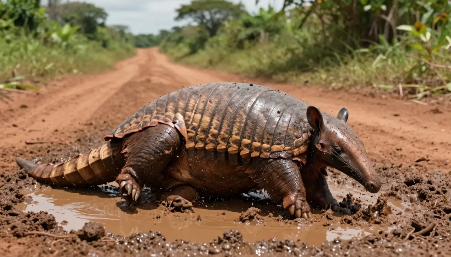 Tatu pantaneiro é flagrado se divertindo na lama e viraliza na internet