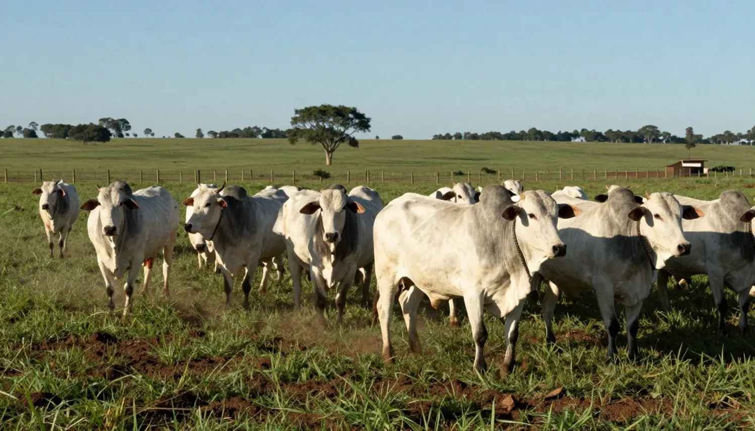 Rebanho de gado bovino em pasto no Mato Grosso do Sul, ilustrando o ciclo pecuário e a dinâmica de preços da arroba do boi.