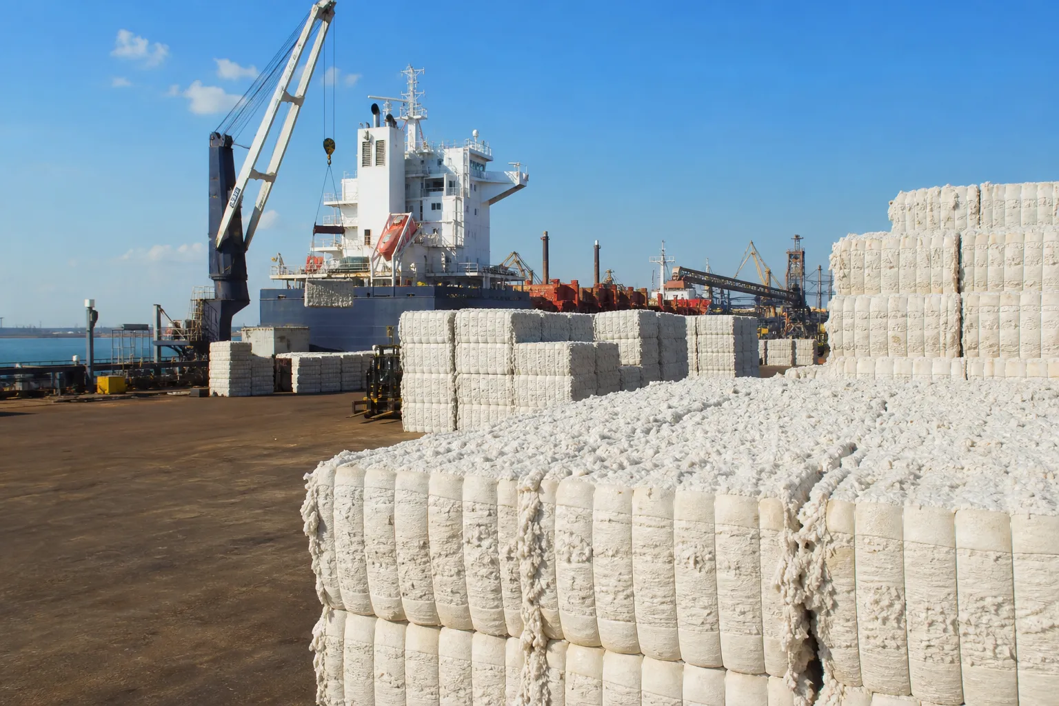 Carregamento de algodão no porto para exportação